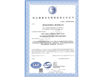 职业健康安全管理体系认证证书（中文）
